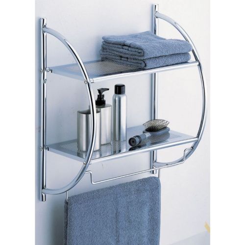 Organize it All Bathroom Wall Mounted 2 Tier Shelf with Towel Bars 1753