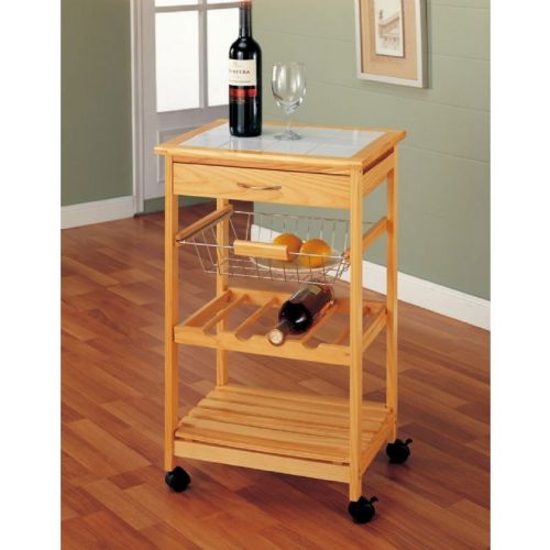 Organize it All Providence Kitchen Cart with Shelf and Wire Basket 34131