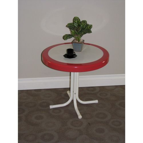 4D Concepts Metal Retro Round Table - Red Coral and White Metal 4DC-71520