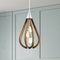Flann 14" 3-Light Indoor Silver and Faux Wood Grain Finish Pendant IMP808A-3