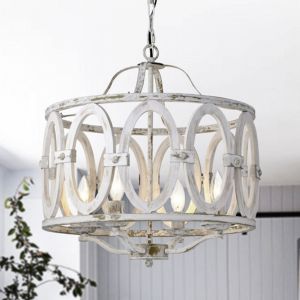 Moonring 18" Farmhouse Style Pendant Chandelier Distressed White PD036-4DW