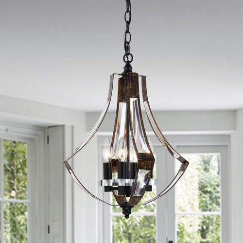 Fabiola 15" 4-Light Indoor Matte Black and Faux Wood Grain Finish Chandelier 6006-4C