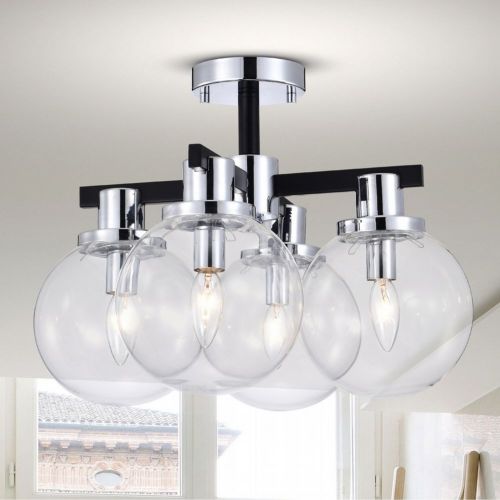 Hersilia 17.8" 4-Light Indoor Matte Black and Chrome Finish Semi-Flush Mount Ceiling Light FC10014-4BC