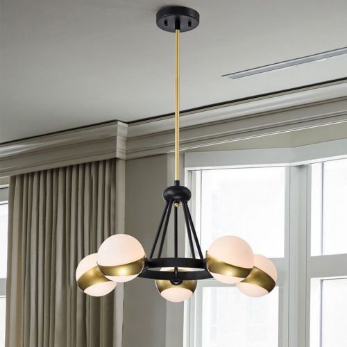 Melite 23" 5-Light Indoor Matte Black and Satin Gold Finish Chandelier 2039-5BG