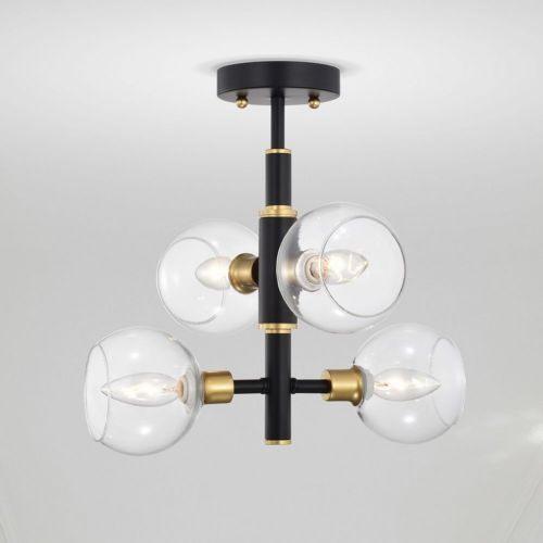 Silvia 15" 4-Light Indoor Matte Black and Gold Finish Semi-Flush Mount Ceiling Light 2033-4BG