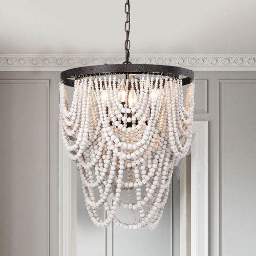Siona 18" 4-Light Indoor Weathered White and Rustic Black Finish Chandelier PD032-4