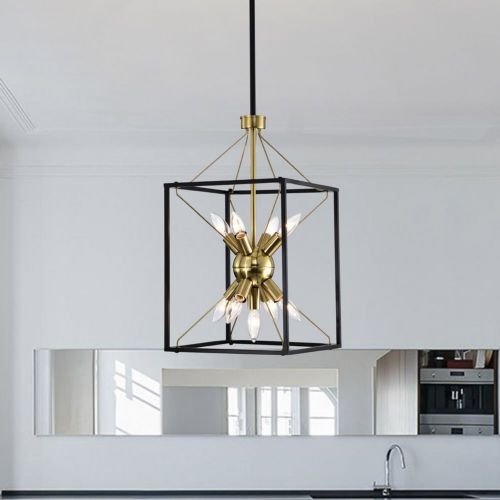 Snowgaze 12" 9-Light Indoor Matte Black and Gold Finish Chandelier FD10023-9KB