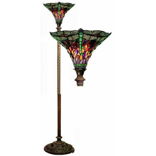 Tiffany-style Dragonfly Red & Purple Torchiere Lamp 1509-BB75B
