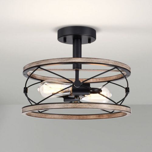 Vesta 15" 2-Light Indoor Matte Black and Brown Finish Semi-Flush Mount Ceiling Light FC10002-2WB