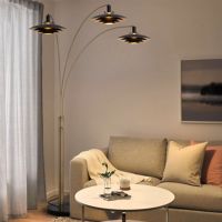 Rancho Mirage 84" 3 Light Arc Lamp in Weathered Brass with Matte Black/Gold Leaf Shade 2310824WB