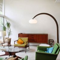 Vaulted 86" Arc Lamp in Weathered Brass and Walnut by Peter Morelli 2012202OAK