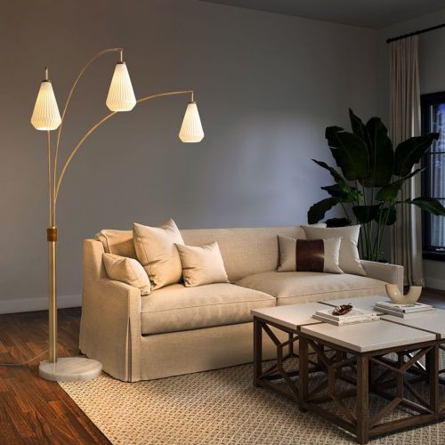 Concord 85" Bone Porcelain 3 Light Arc Lamp in Weathered Brass and Walnut 237726WB