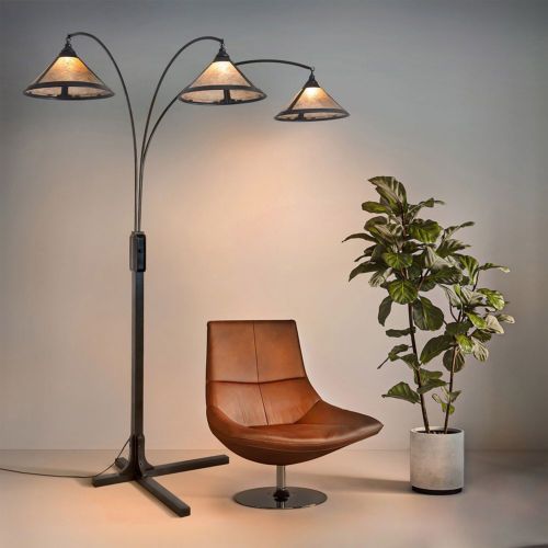 Natural Mica 86" 3 Light Arc Lamp in Charcoal Gray and Gunmetal 4212GM