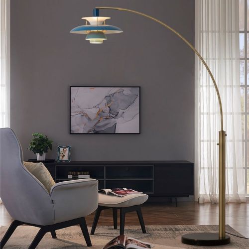 Palm Springs 83" 1 Light Arc Lamp in Weathered Brass and Bluetone Shade 2110825B