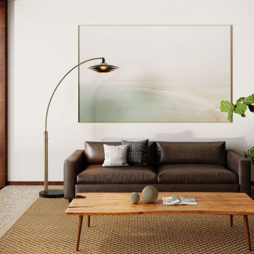 Rancho Mirage 83" 1 Light Arc Lamp in Weathered Brass with Matte Black/Gold Leaf Shade 2110824WB