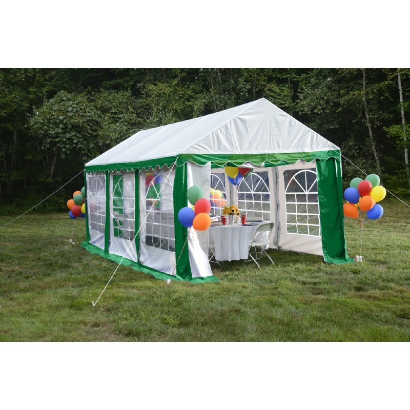 10x20 Party Tent, 8Leg Galvanized Steel Frame, Green with Enclosure Kit with Windows 25892