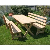 Cedar 27" Wide 6' Cross Legged Picnic Table with 2 pieces of 6' Backed Benches Natural WF27WCLTBB6CVD