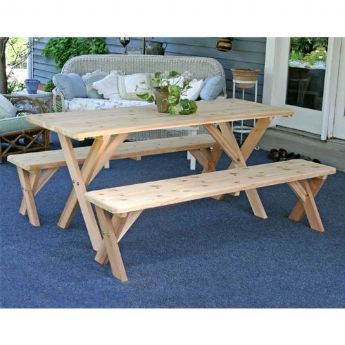 Red Cedar 27" Wide 5' Backyard Bash Cross Legged Picnic Table w/ Detached Benches Natural WF27WCLTCB5CVD