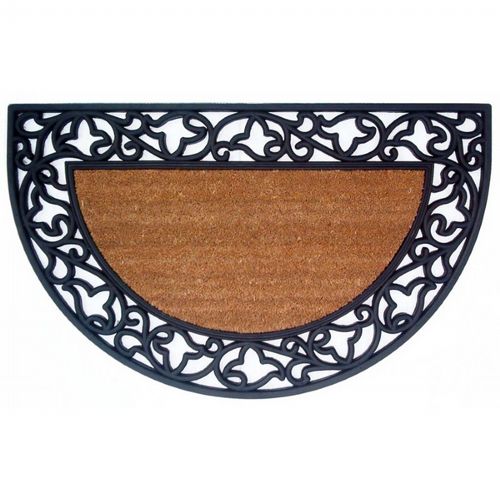 Wrought Iron Rubber Coir Mat with Acanthus Border 22" × 36" Half Round NH-18022