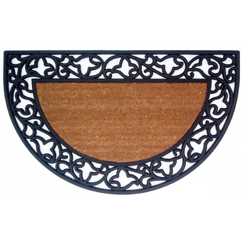 Wrought Iron Rubber Coir Mat with Acanthus Border 22" × 36" Half Round