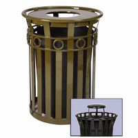 Witt Outdoor Trash Receptacle 36 Gal. Brown Steel with Rain Cap - Decorative W-M3600-R-RC