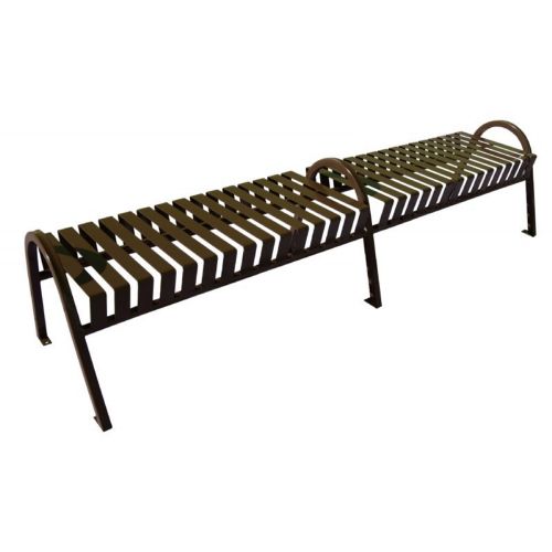 Witt Backless Outdoor Bench Brown Steel 8 Feet Curved with Center W-M8-BBC-ARM-BN