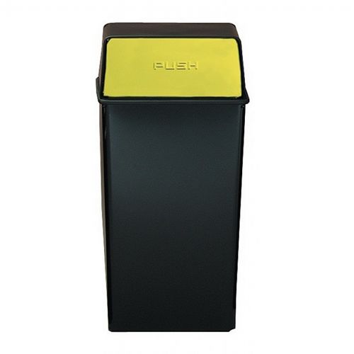 Witt Indoor Pushtop Receptacle 36 Gal. Black with Brass Accents Steel W-36HT-11