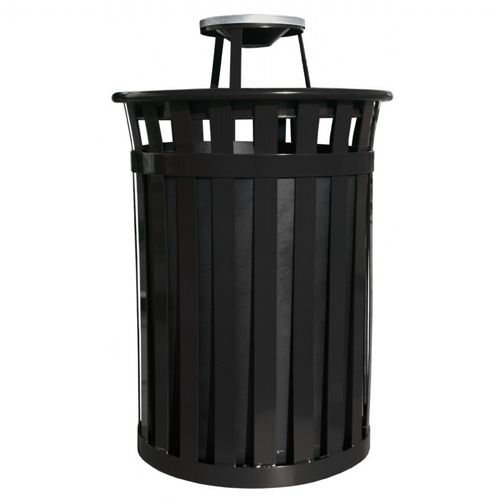 Witt Outdoor 50 Gal. Trash Receptacle Black Steel with Ash Top W-M5001-AT-BK