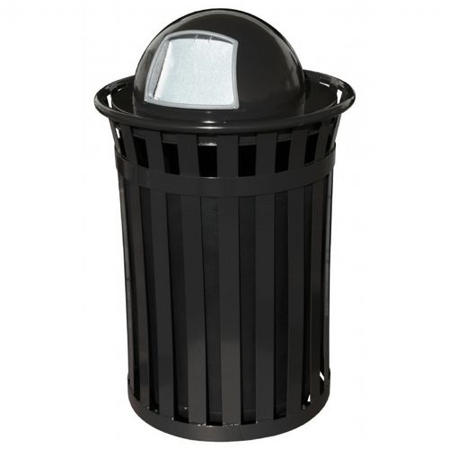 Witt Outdoor 50 Gal. Trash Receptacle Black Steel with Dome Top W-M5001-DT-BK