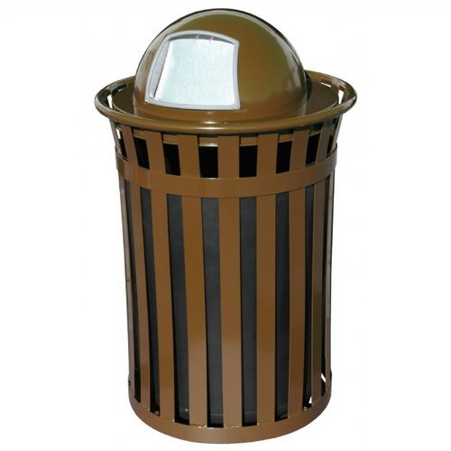 Witt Outdoor 50 Gal. Trash Receptacle Brown Steel with Dome Top W-M5001-DT-BN