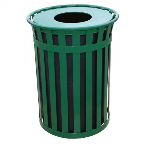 Witt Outdoor 50 Gal. Trash Receptacle Green Steel with Flat Top W-M5001-FT-GN