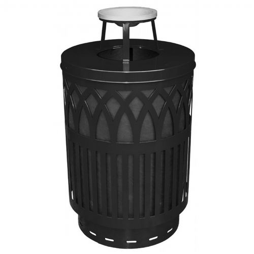 Witt Outdoor Covington Can 40 Gal. Black Steel with Ash Top W-COV40P-AT-BK