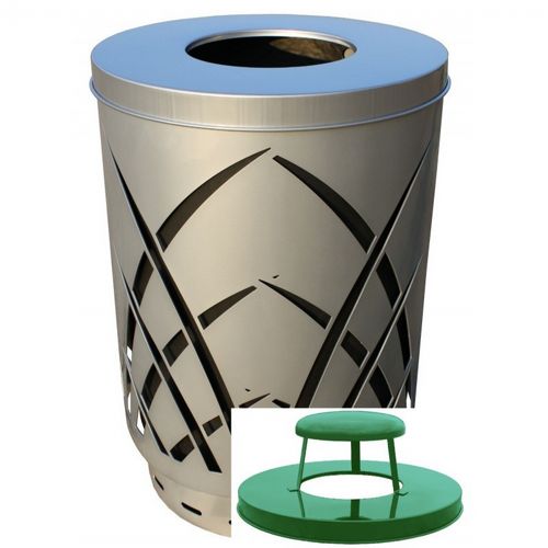 Witt Outdoor Sawgrass Can 40 Gal. Silver Steel with Rain Cap W-SAW40P-RC-SLV