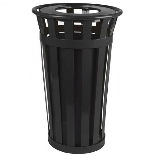 Witt Outdoor Trash Receptacle 24 Gal. Black Steel with Flat Top W-M2401-FT-BK