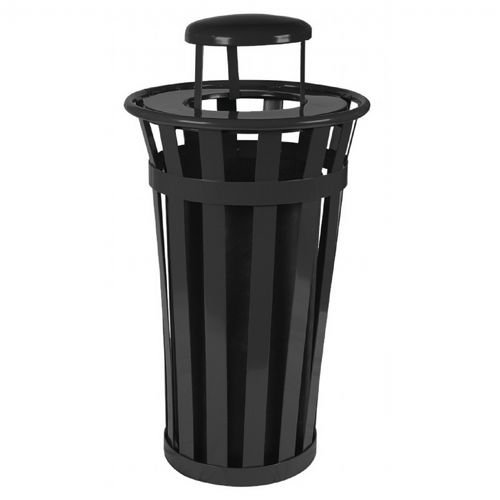 Witt Outdoor Trash Receptacle 24 Gal. Black Steel with Rain Cap W-M2401-RC-BK