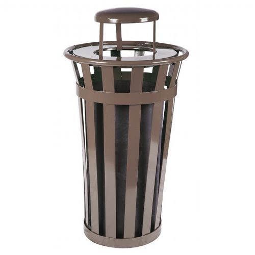 Witt Outdoor Trash Receptacle 24 Gal. Brown Steel with Rain Cap W-M2401-RC-BN