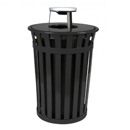 Witt Outdoor Trash Receptacle 36 Gal. Black Steel with Ash Top W-M3601-AT-BK