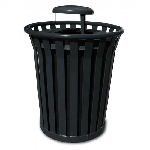 Witt Outdoor Trash Receptacle 36 Gal. Black Steel with Rain Cap - Wydman W-WC3600-RC-BK