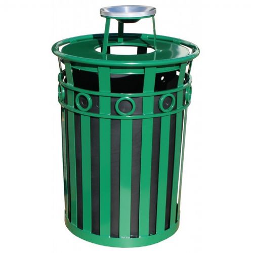 Witt Outdoor Trash Receptacle 36 Gal. Green Steel with Ash Top - Decorative W-M3600-R-AT-GN