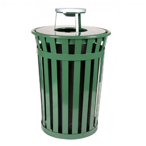 Witt Outdoor Trash Receptacle 36 Gal. Green Steel with Ash Top W-M3601-AT-GN