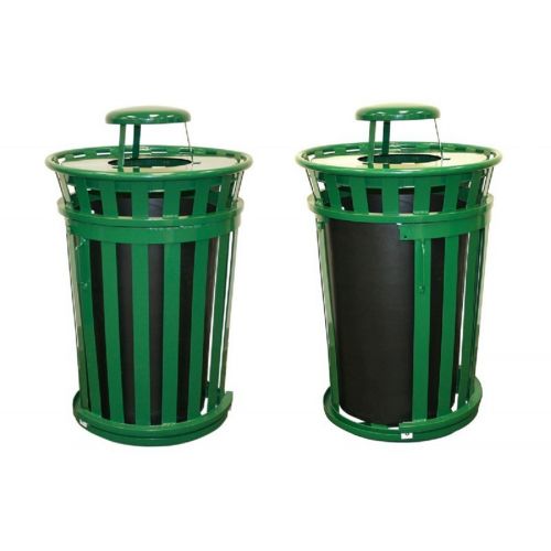 Witt Outdoor Trash Receptacle 36 Gal. Green Steel with Rain Cap and Sliding Door W-M3601SD-RC-GN