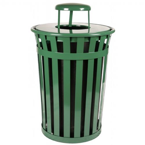 Witt Outdoor Trash Receptacle 36 Gal. Green Steel with Rain Cap W-M3601-RC-GN