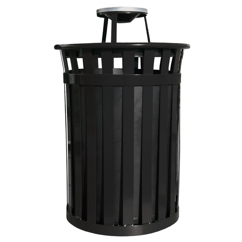 Witt Outdoor 50 Gal. Trash Receptacle Black Steel with Ash Top WM5001ATBK CozyDays