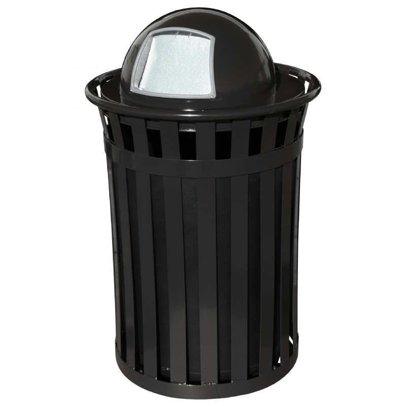Witt Outdoor 50 Gal. Trash Receptacle Black Steel with Dome Top WM5001DTBK CozyDays