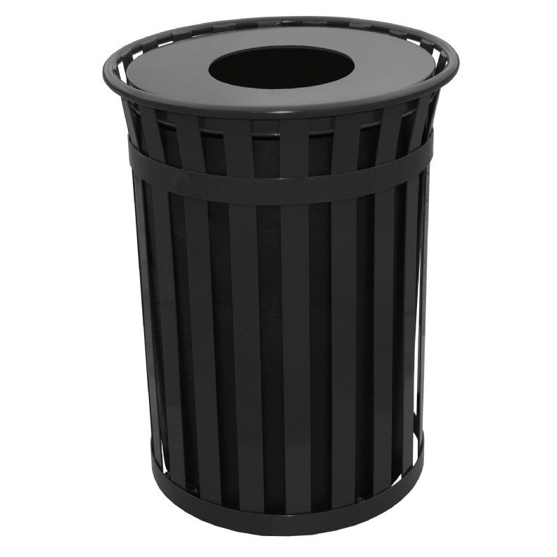 Witt Outdoor 50 Gal. Trash Receptacle Black Steel with Flat Top WM5001