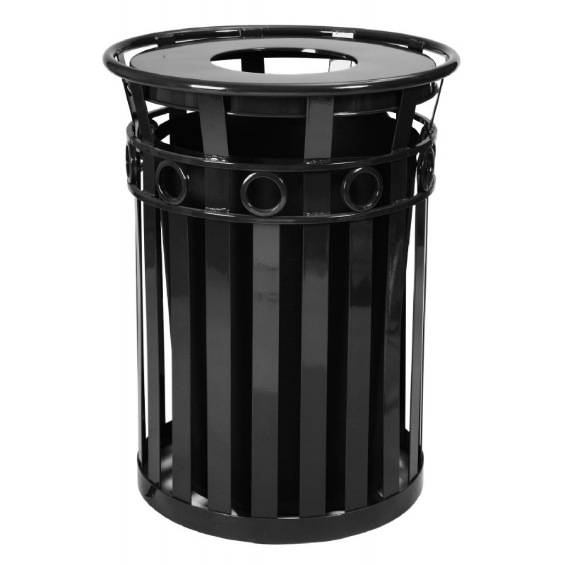 Witt Outdoor Trash Receptacle 36 Gal. Black Steel with Flat Top