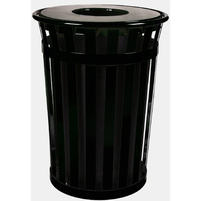 Witt Outdoor Trash Receptacle 36 Gal. Black Steel with Flat Top WM3601FTBK CozyDays