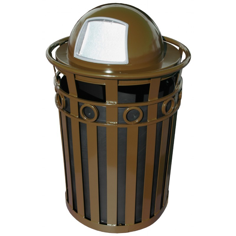 Witt Outdoor Trash Receptacle and 36 Gal. Brown Steel with Dome Top WM3600RDTBN CozyDays