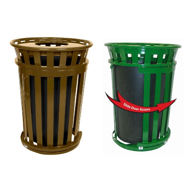 Witt Outdoor Trash Receptacle 36 Gal. Brown Steel with Flat Top and