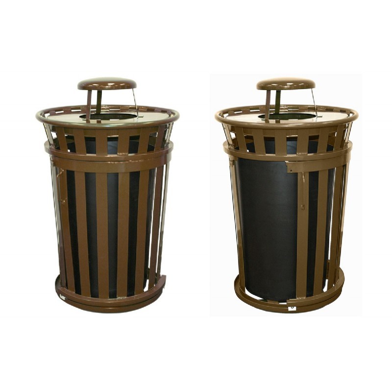 Witt Outdoor Trash Receptacle 36 Gal. Brown Steel with Rain Cap and